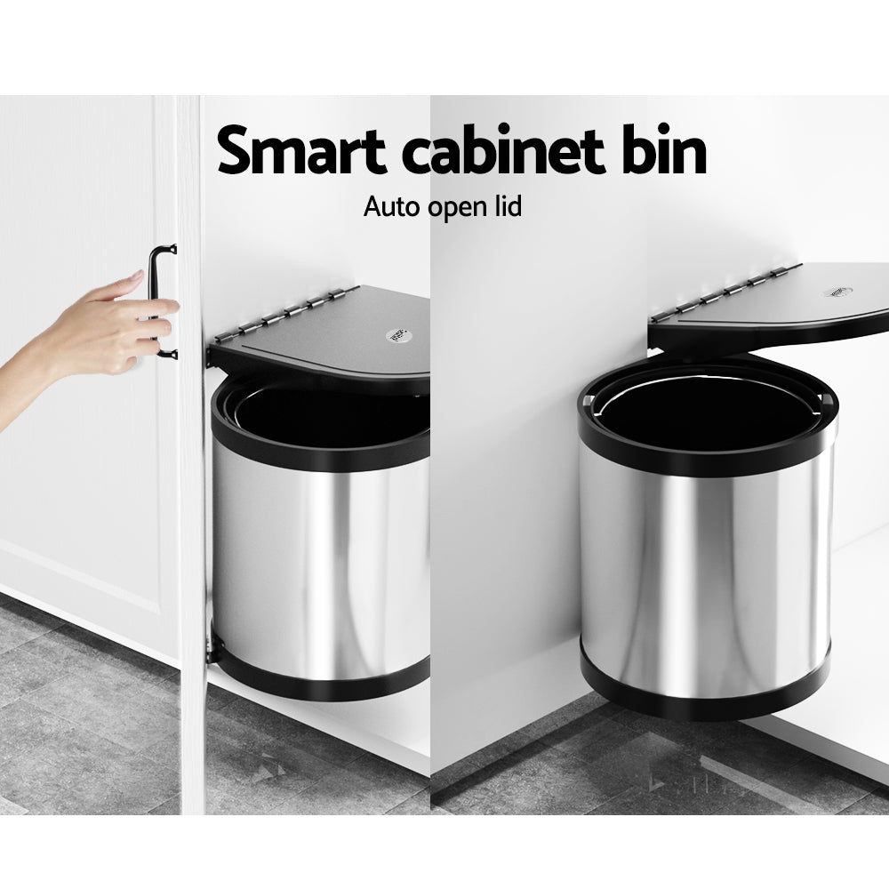 Kitchen Swing Out Pull Out Bin Stainless Steel Garbage Rubbish Can 12L - image4