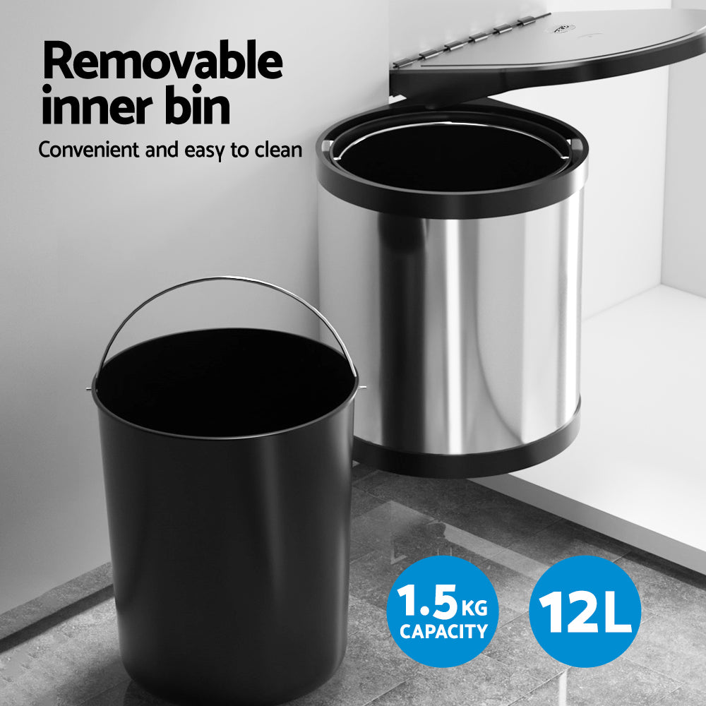 Kitchen Swing Out Pull Out Bin Stainless Steel Garbage Rubbish Can 12L - image5