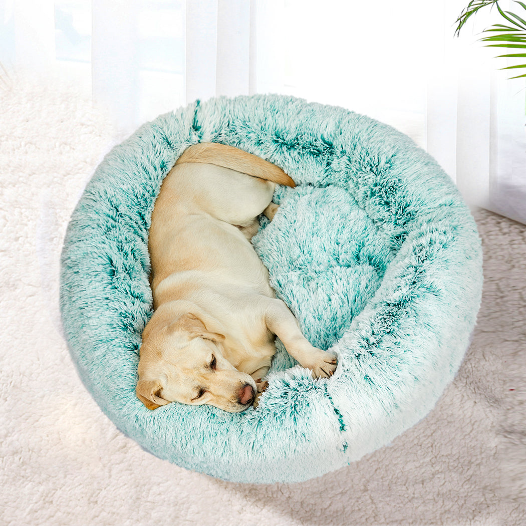 Pet Bed Cat Dog Donut Nest Calming Mat Soft Plush Kennel Teal XL - image7