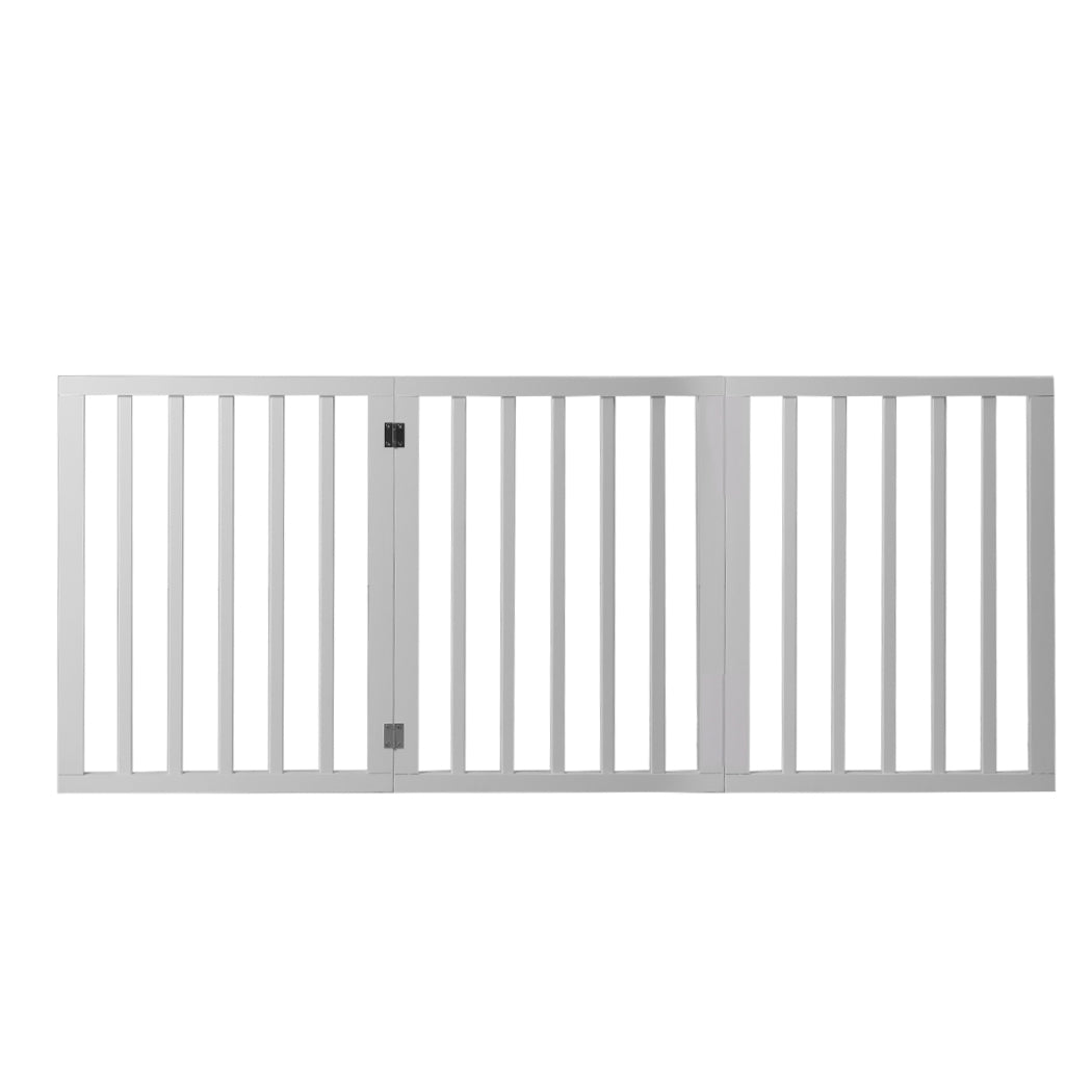Wooden Pet Gate Dog Fence Retractable Barrier Portable Door 3 Panel White - image2