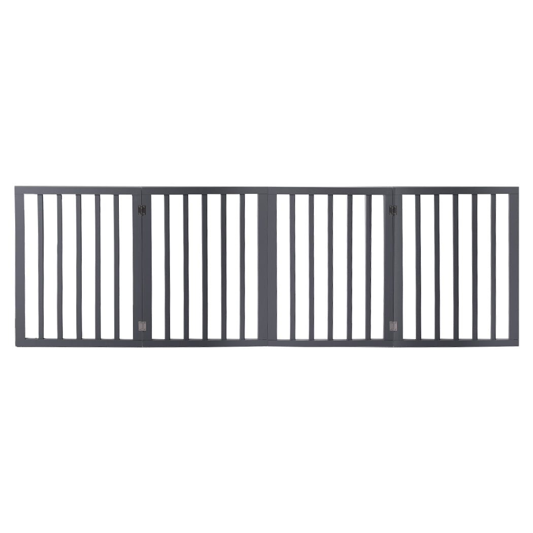 Wooden Pet Gate Dog Fence Retractable Barrier Portable Door 4 Panel Grey - image2
