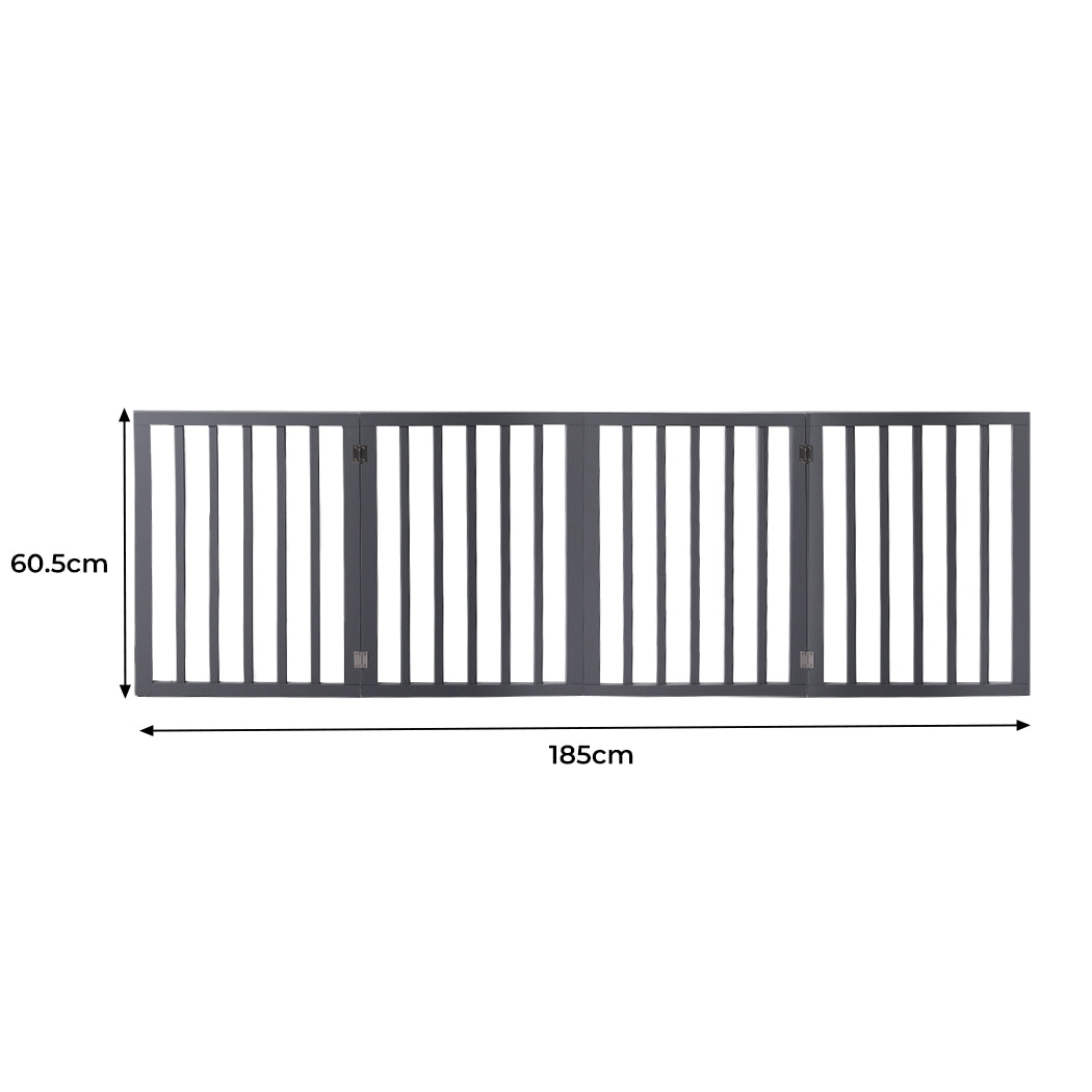 Wooden Pet Gate Dog Fence Retractable Barrier Portable Door 4 Panel Grey - image3