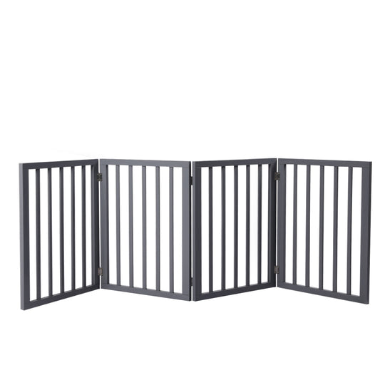 Wooden Pet Gate Dog Fence Retractable Barrier Portable Door 4 Panel Grey - image1