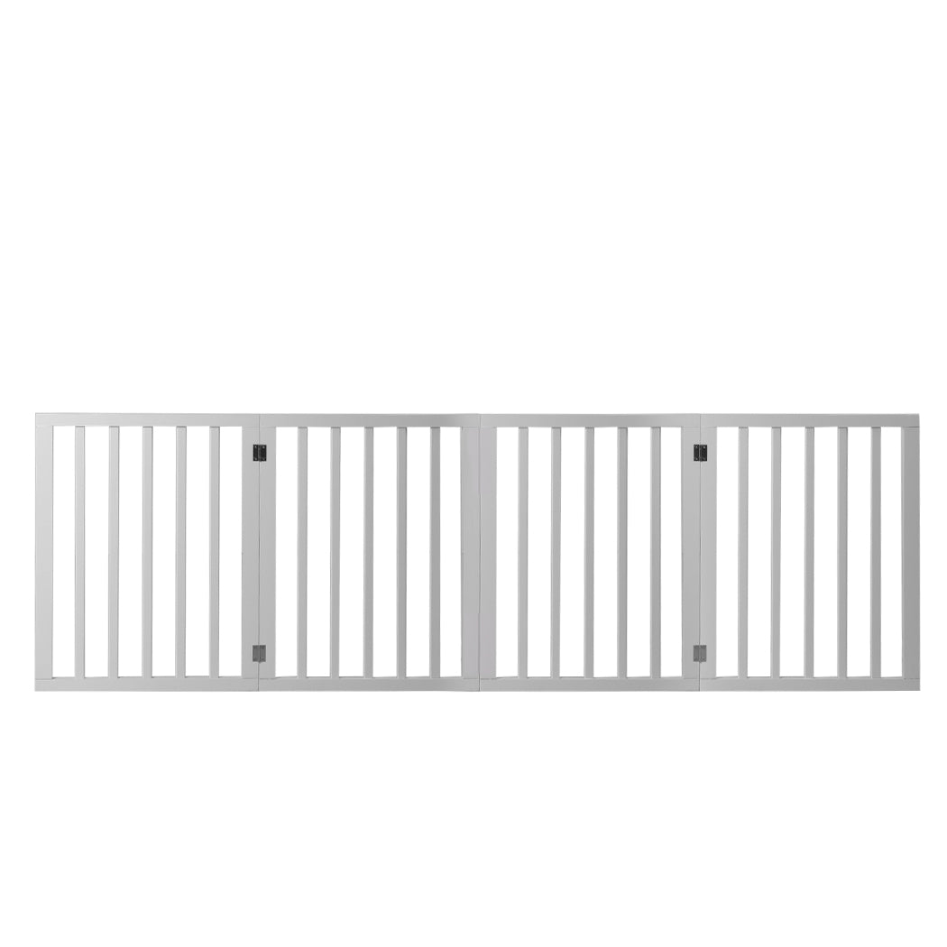 Wooden Pet Gate Dog Fence Retractable Barrier Portable Door 4 Panel White - image2