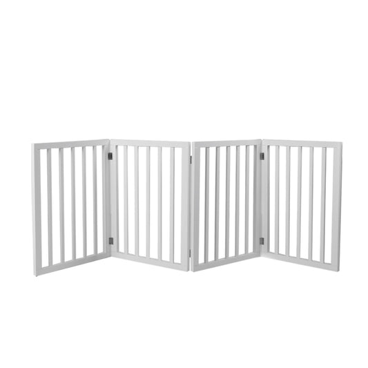 Wooden Pet Gate Dog Fence Retractable Barrier Portable Door 4 Panel White - image1
