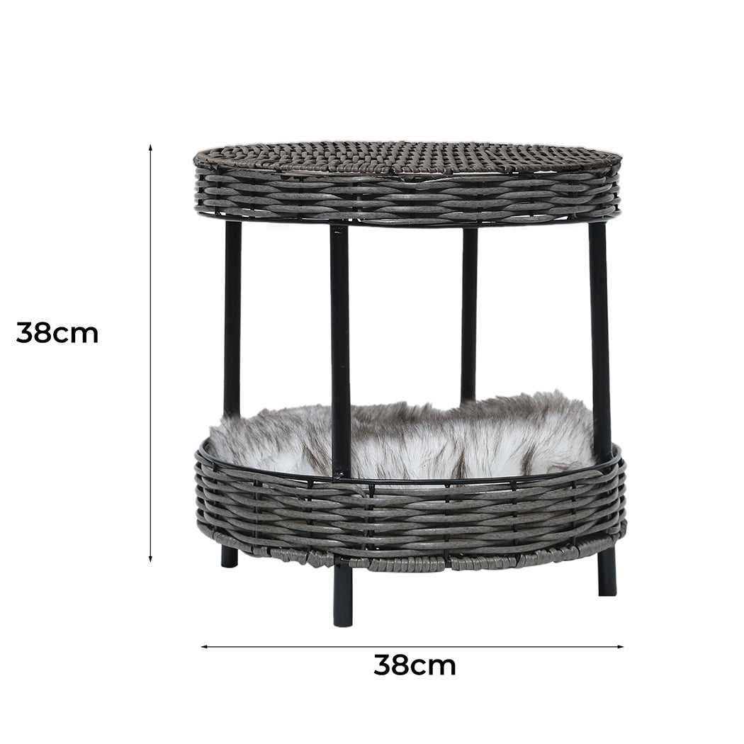 Rattan Pet Bed Elevated Raised Cat Dog House Wicker Basket Kennel Table - image3
