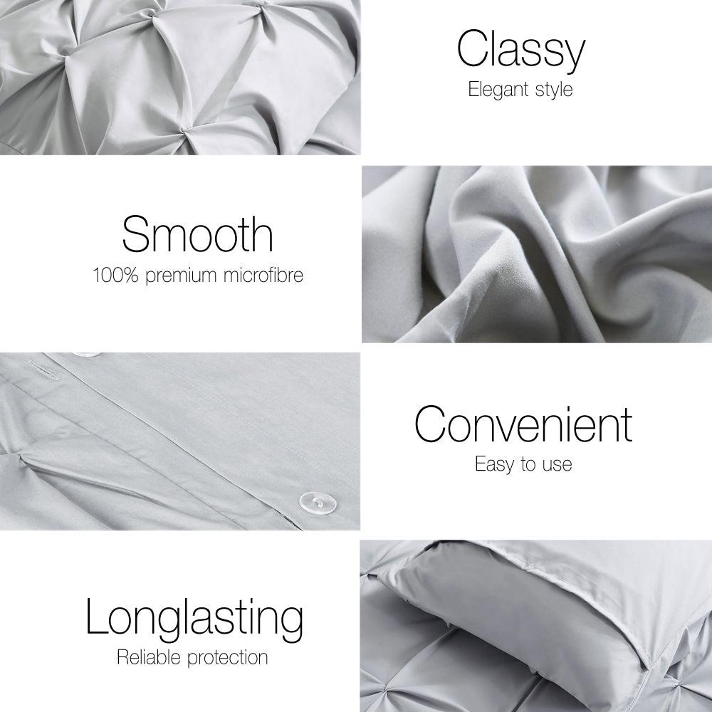 Giselle Bedding Luxury Pinch Pleat Diamond Duvet Doona Quilt Cover Set SK Grey - image5