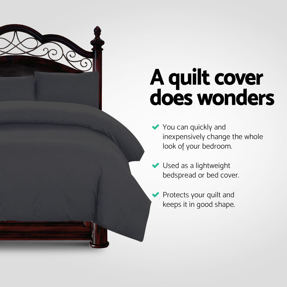 Cotton Quilt Cover Set Queen Bed Duvet Doona Cover Hotel Black - image3