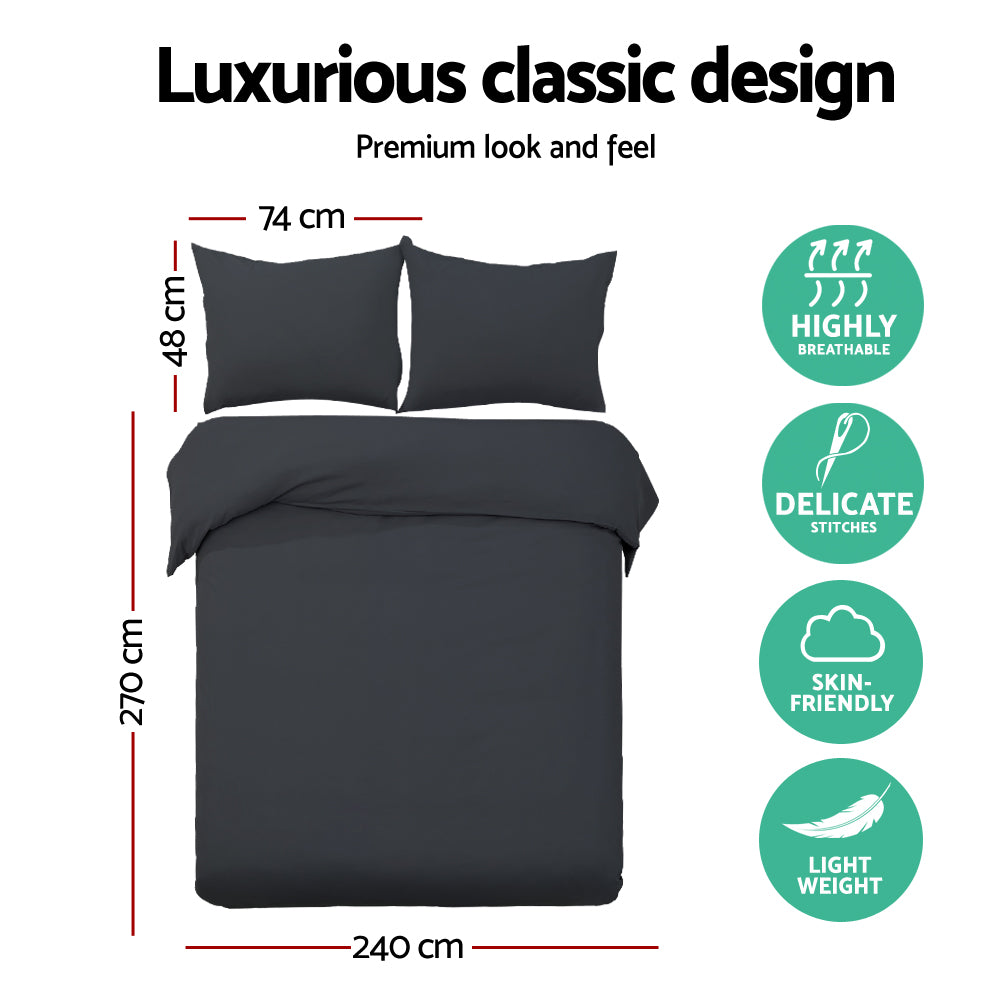 Bedding Quilt Cover Set Classic Super King Bed Duvet Doona Hotel Black - image2