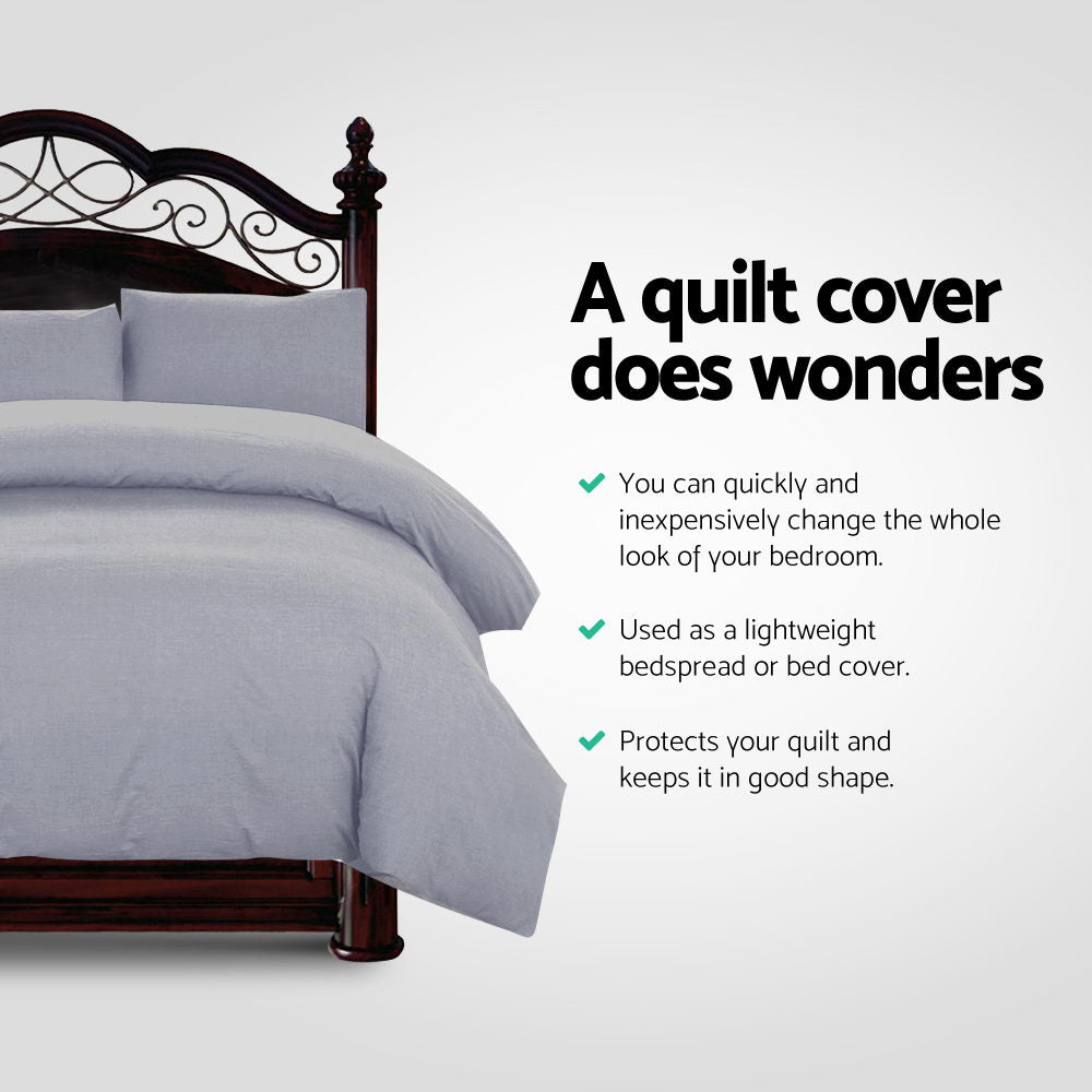 Bedding Quilt Cover Set King Bed Luxury Classic Duvet Doona Hotel Grey - image3