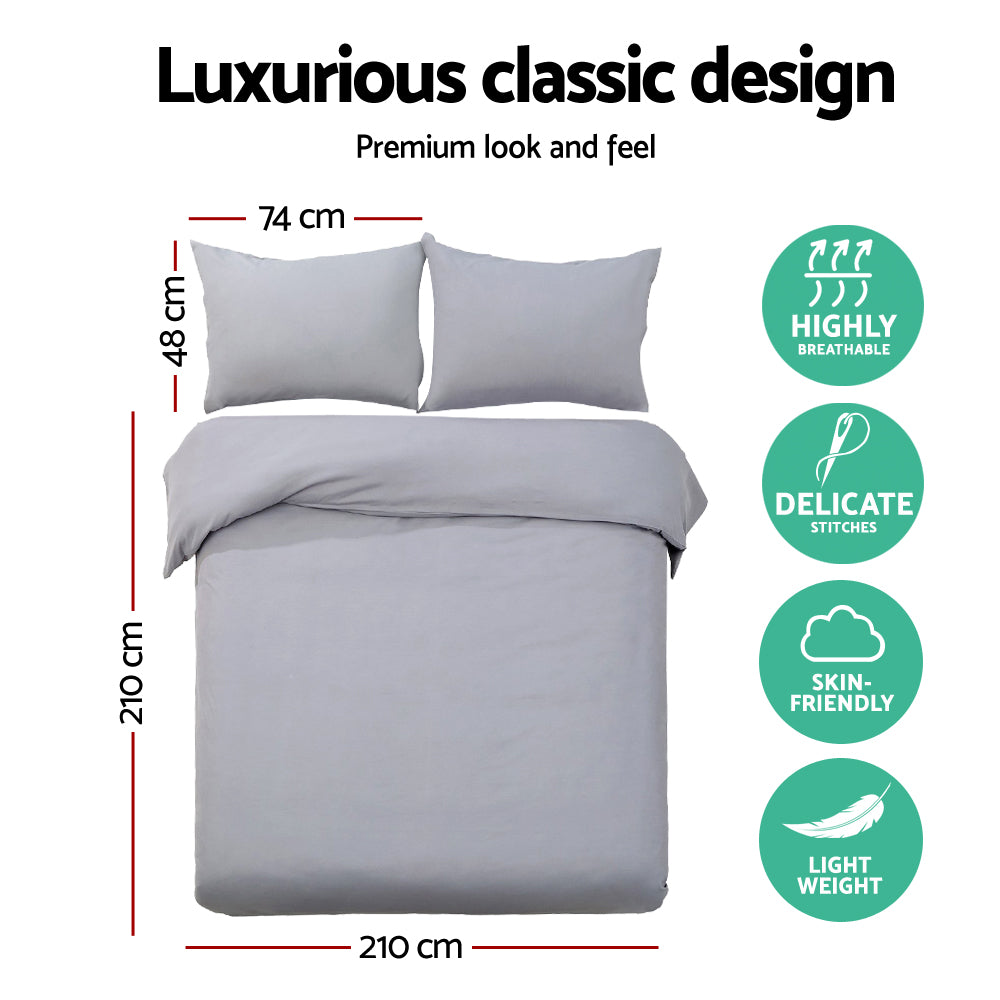 Bedding Luxury Classic Bed Duvet Doona Queen Quilt Cover Set Hotel Grey - image2