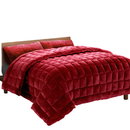 Bedding Faux Mink Quilt Comforter Throw Blanket Winter Burgundy Queen - image1