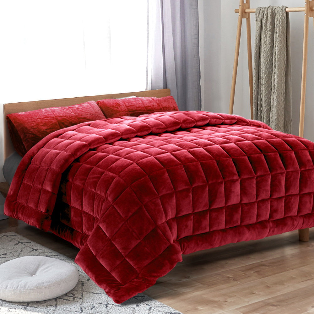 Bedding Faux Mink Quilt Comforter Throw Blanket Winter Burgundy Queen - image7