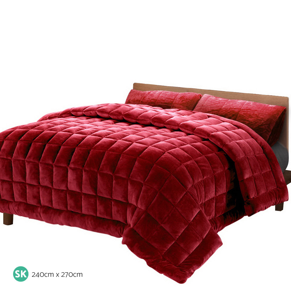 Bedding Faux Mink Quilt Comforter Fleece Throw Blanket Doona Burgundy Super King - image2