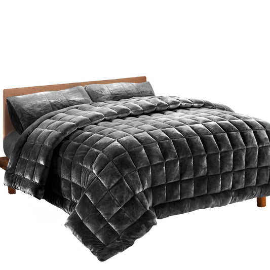 Bedding Faux Mink Quilt Comforter Throw Blanket Doona Charcoal Queen - image1