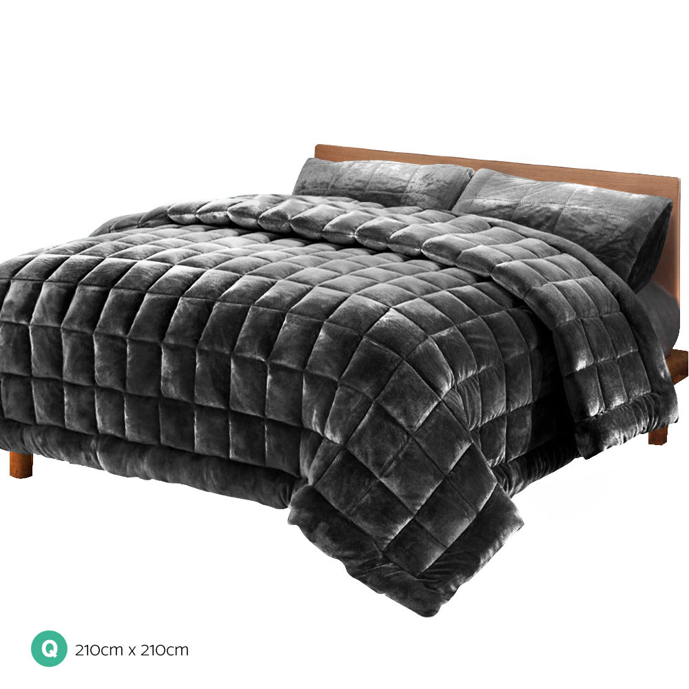 Bedding Faux Mink Quilt Comforter Throw Blanket Doona Charcoal Queen - image2