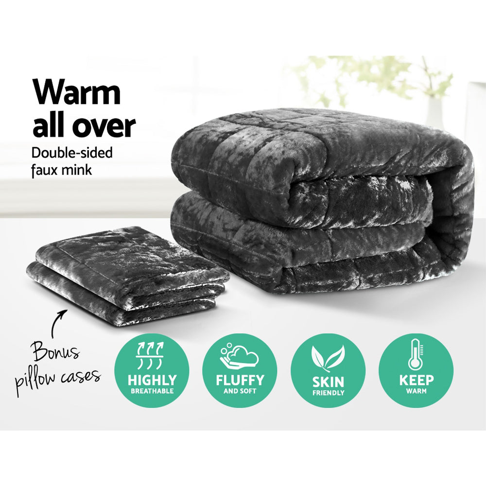 Bedding Faux Mink Quilt Comforter Throw Blanket Doona Charcoal Queen - image3