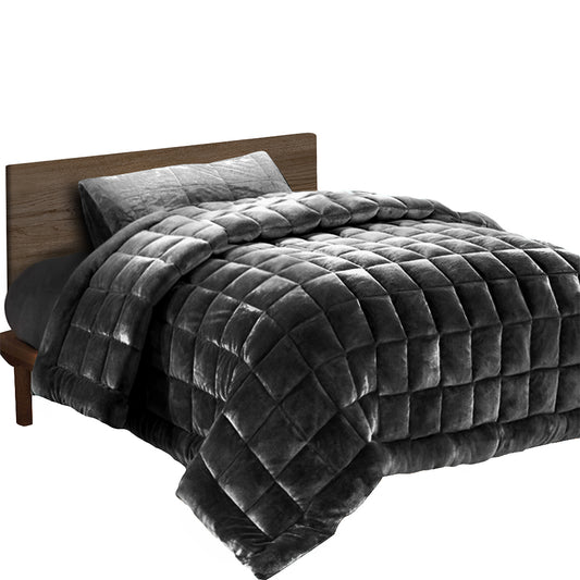 Bedding Faux Mink Quilt Fleece Throw Blanket Comforter Duvet Charcoal Single - image1