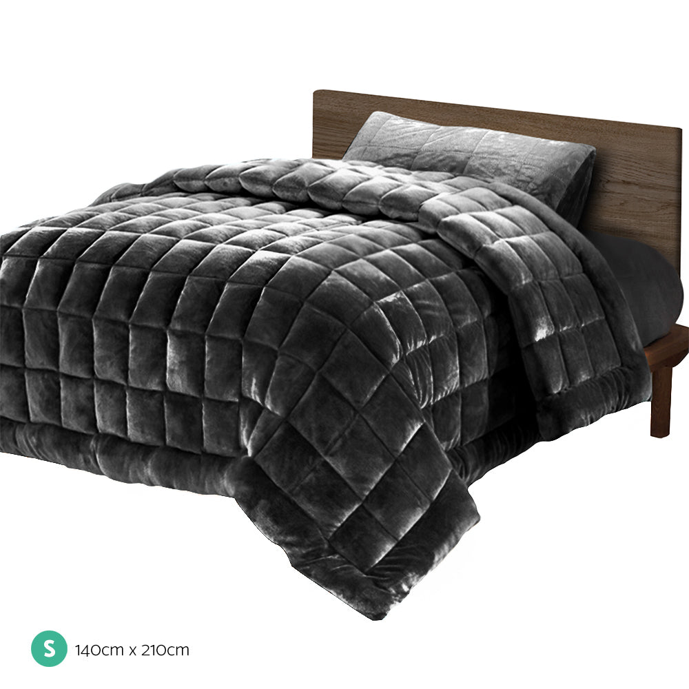 Bedding Faux Mink Quilt Fleece Throw Blanket Comforter Duvet Charcoal Single - image2