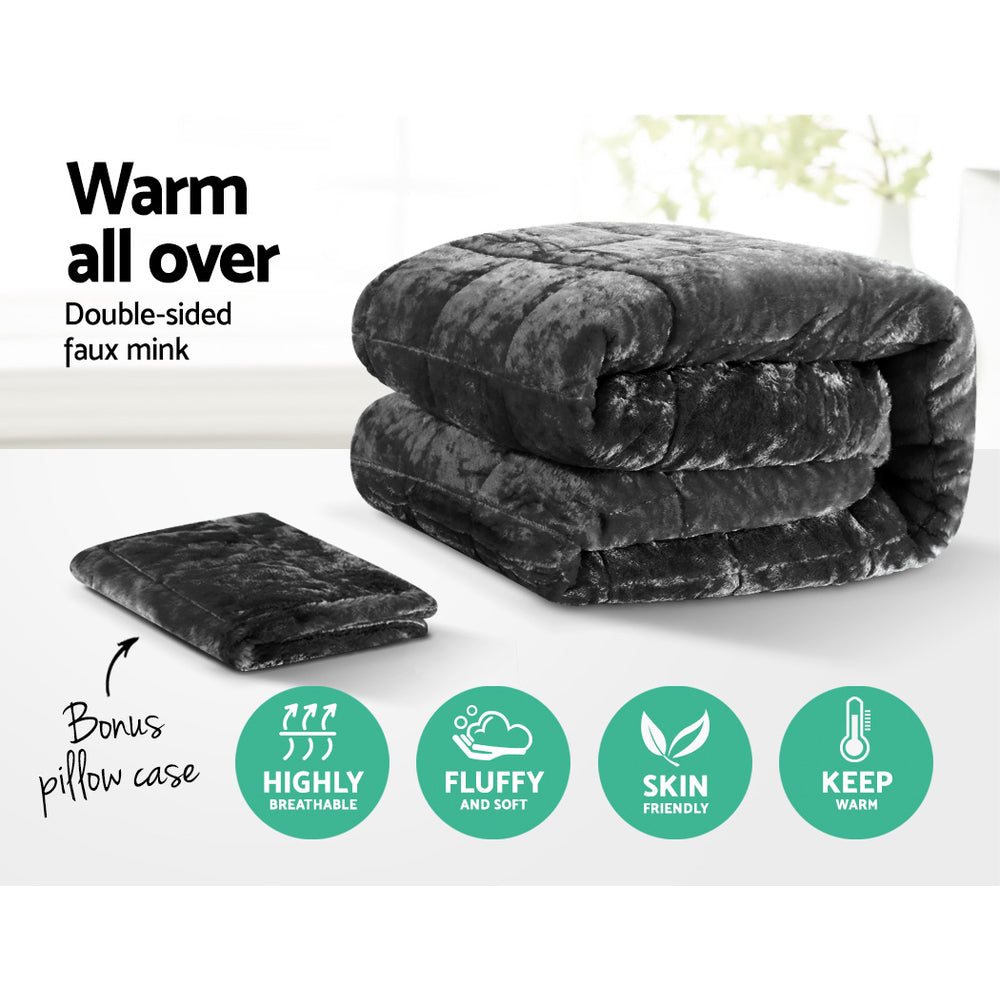 Bedding Faux Mink Quilt Fleece Throw Blanket Comforter Duvet Charcoal Single - image3