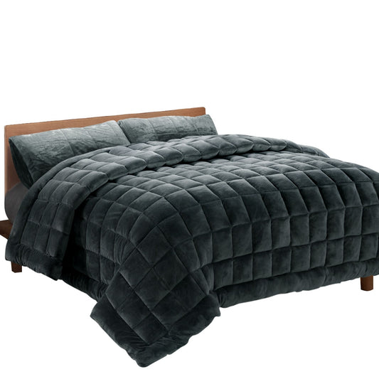 Bedding Faux Mink Quilt Comforter Fleece Throw Blanket Doona Charcoal Super King - image1