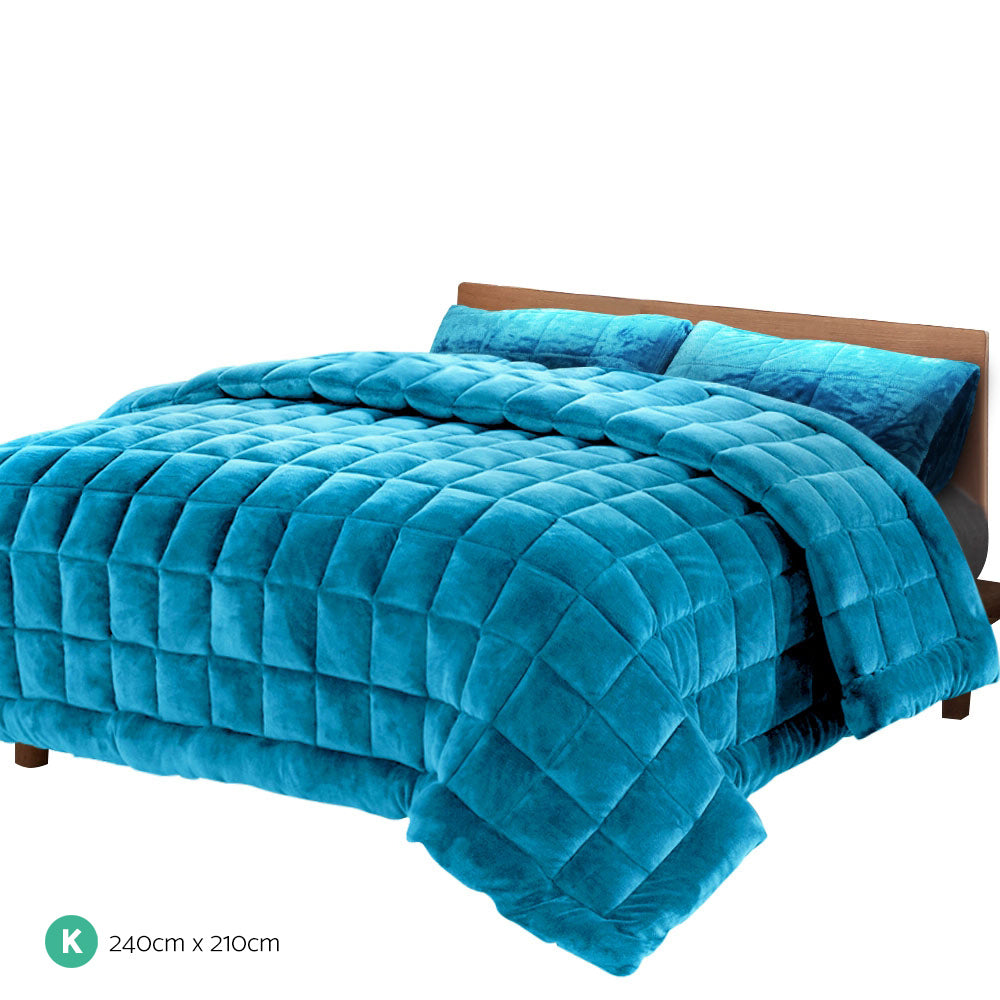 Bedding Faux Mink Quilt Comforter Winter Weighted Throw Blanket Teal King - image2