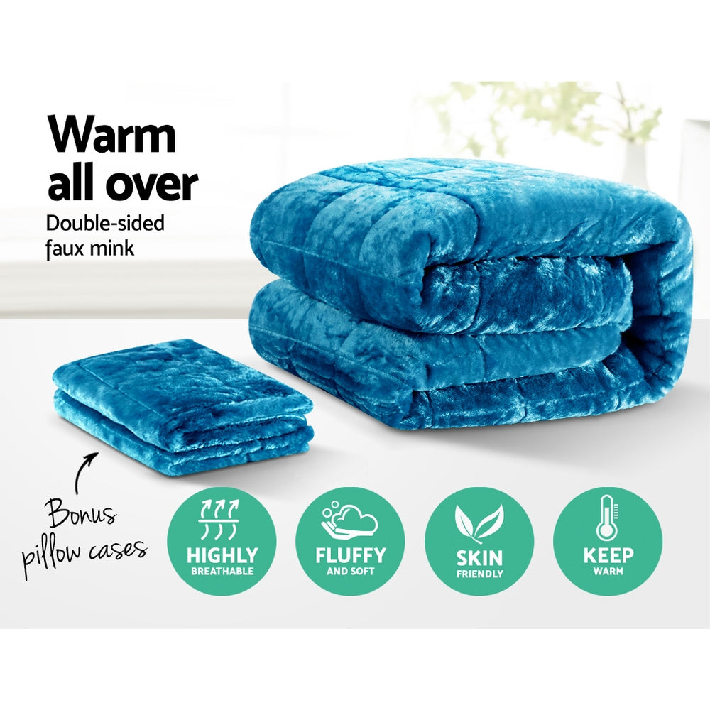 Bedding Faux Mink Quilt Comforter Winter Weighted Throw Blanket Teal King - image3