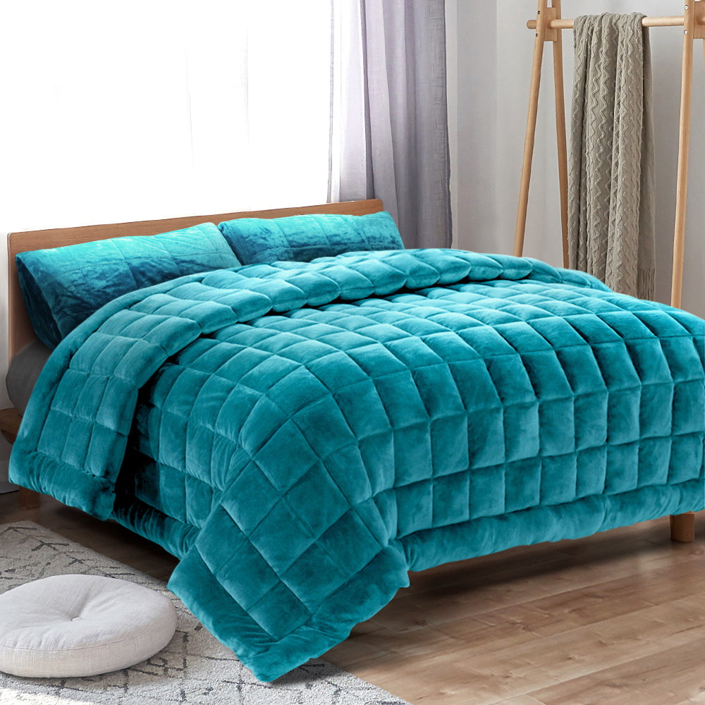 Bedding Faux Mink Quilt Comforter Winter Weighted Throw Blanket Teal King - image7