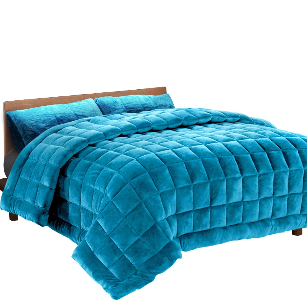 Bedding Faux Mink Quilt Comforter Duvet Doona Winter Throw Blanket Teal Queen - image1