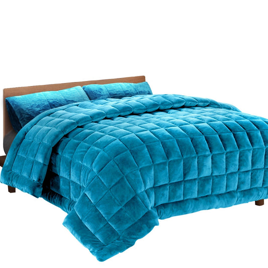Bedding Faux Mink Quilt Comforter Duvet Doona Winter Throw Blanket Teal Queen - image1