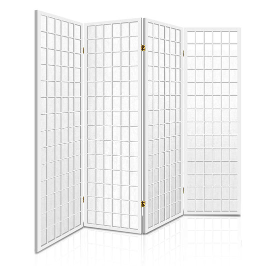 4 Panel Wooden Room Divider - White - image1