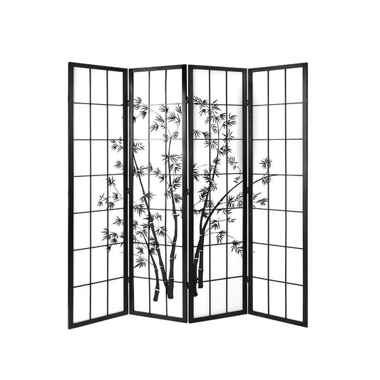 4 Panel Room Divider Screen Privacy Dividers Pine Wood Stand Shoji Bamboo Black White - image1