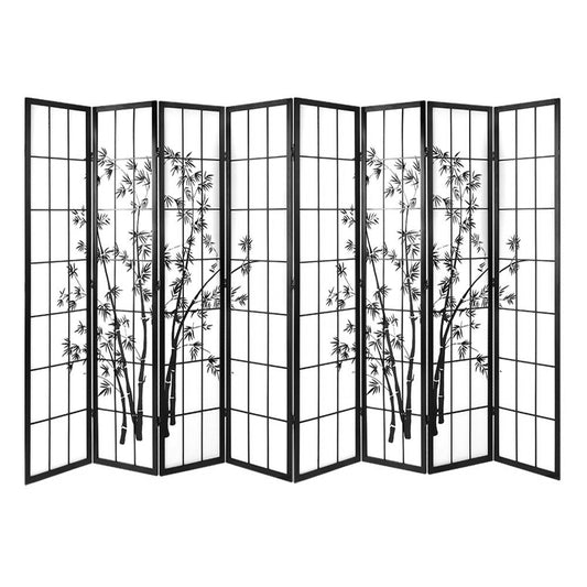 8 Panel Room Divider Screen Privacy Dividers Pine Wood Stand Shoji Bamboo Black White - image1