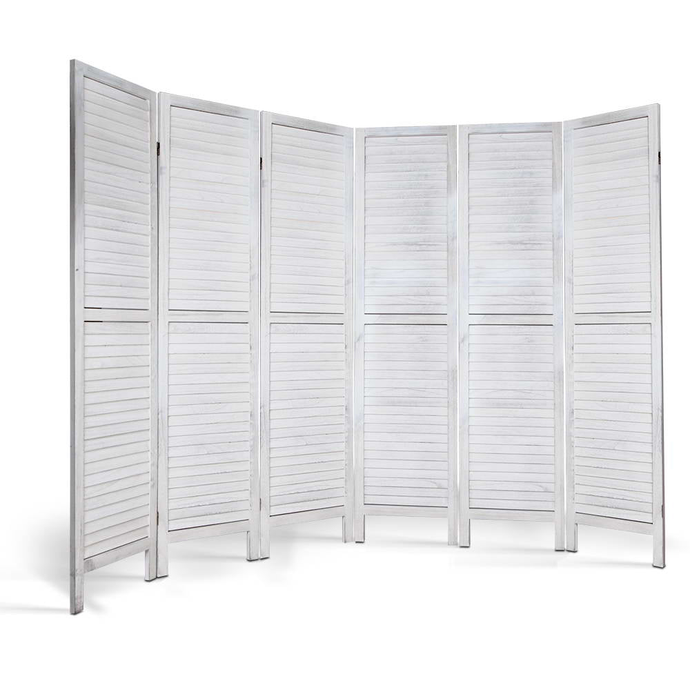 6 Panel Room Divider Privacy Screen Foldable Wood Stand White - image5