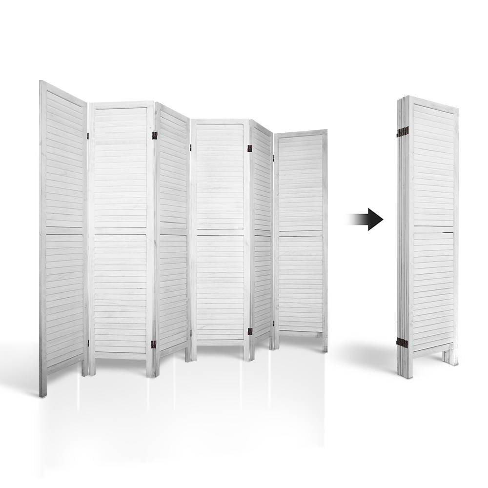 6 Panel Room Divider Privacy Screen Foldable Wood Stand White - image6