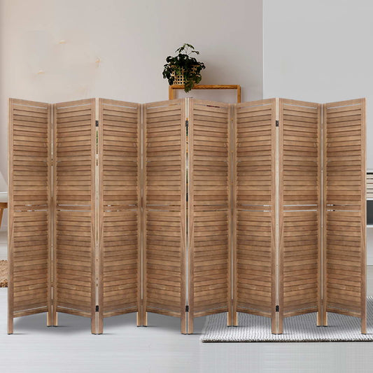 Room Divider Screen 8 Panel Privacy Wood Dividers Stand Bed Timber Brown - image1