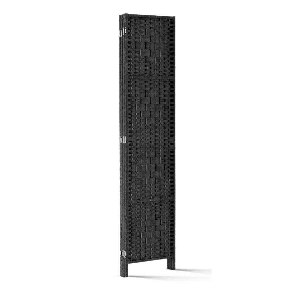 4 Panel Room Divider Privacy Screen Rattan Woven Wood Stand Black - image5