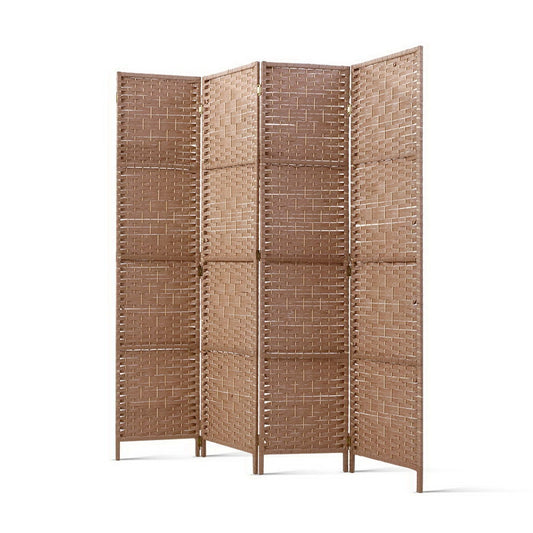 4 Panel Room Divider Screen Privacy Rattan Timber Foldable Dividers Stand Hand Woven - image1