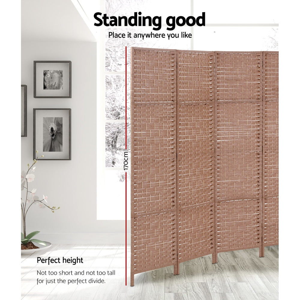 4 Panel Room Divider Screen Privacy Rattan Timber Foldable Dividers Stand Hand Woven - image4