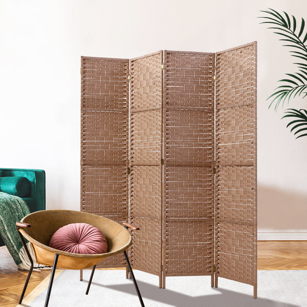 4 Panel Room Divider Screen Privacy Rattan Timber Foldable Dividers Stand Hand Woven - image7