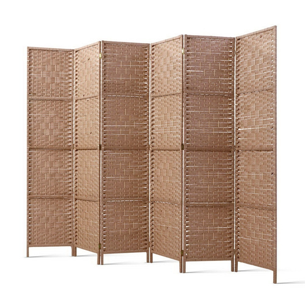 6 Panel Room Divider Screen Privacy Rattan Timber Foldable Dividers Stand Hand Woven - image1