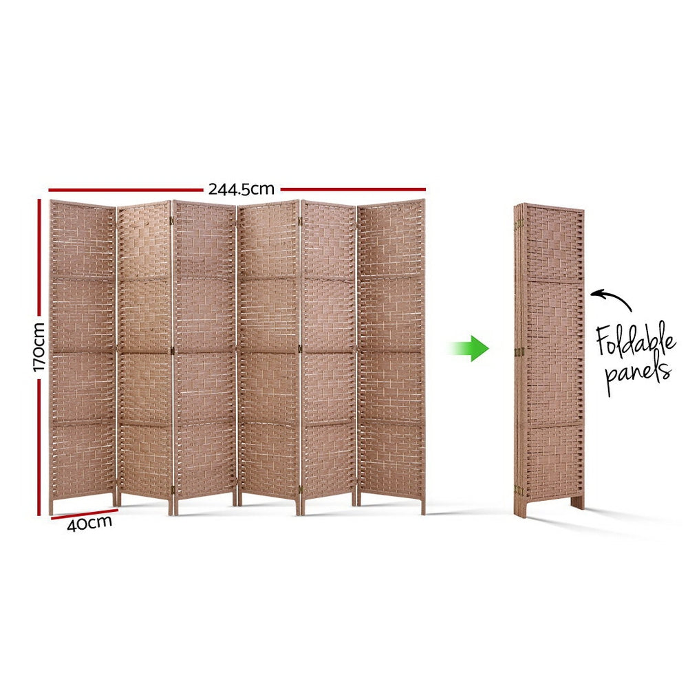 6 Panel Room Divider Screen Privacy Rattan Timber Foldable Dividers Stand Hand Woven - image2