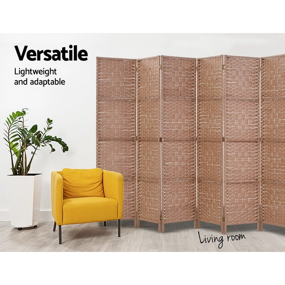 6 Panel Room Divider Screen Privacy Rattan Timber Foldable Dividers Stand Hand Woven - image5