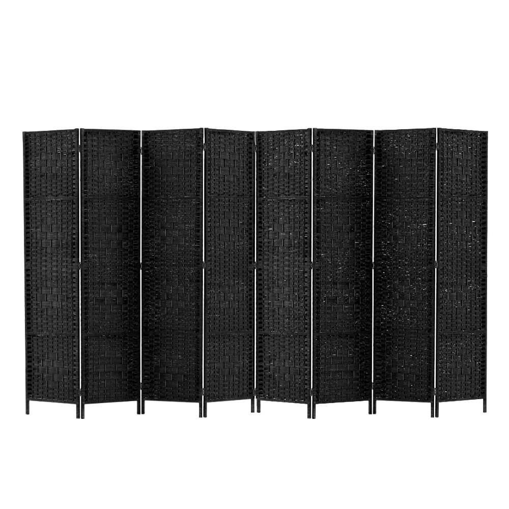 Room Divider 8 Panel Dividers Privacy Screen Rattan Wooden Stand Black - image1