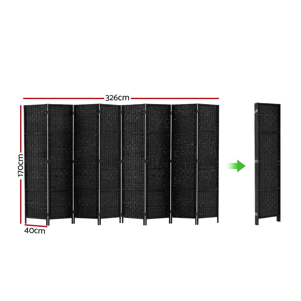 Room Divider 8 Panel Dividers Privacy Screen Rattan Wooden Stand Black - image2