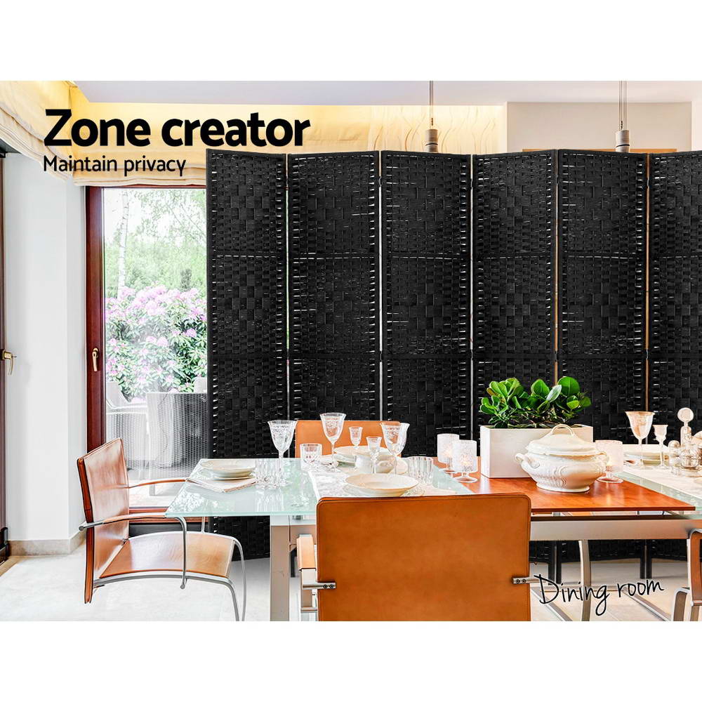 Room Divider 8 Panel Dividers Privacy Screen Rattan Wooden Stand Black - image5