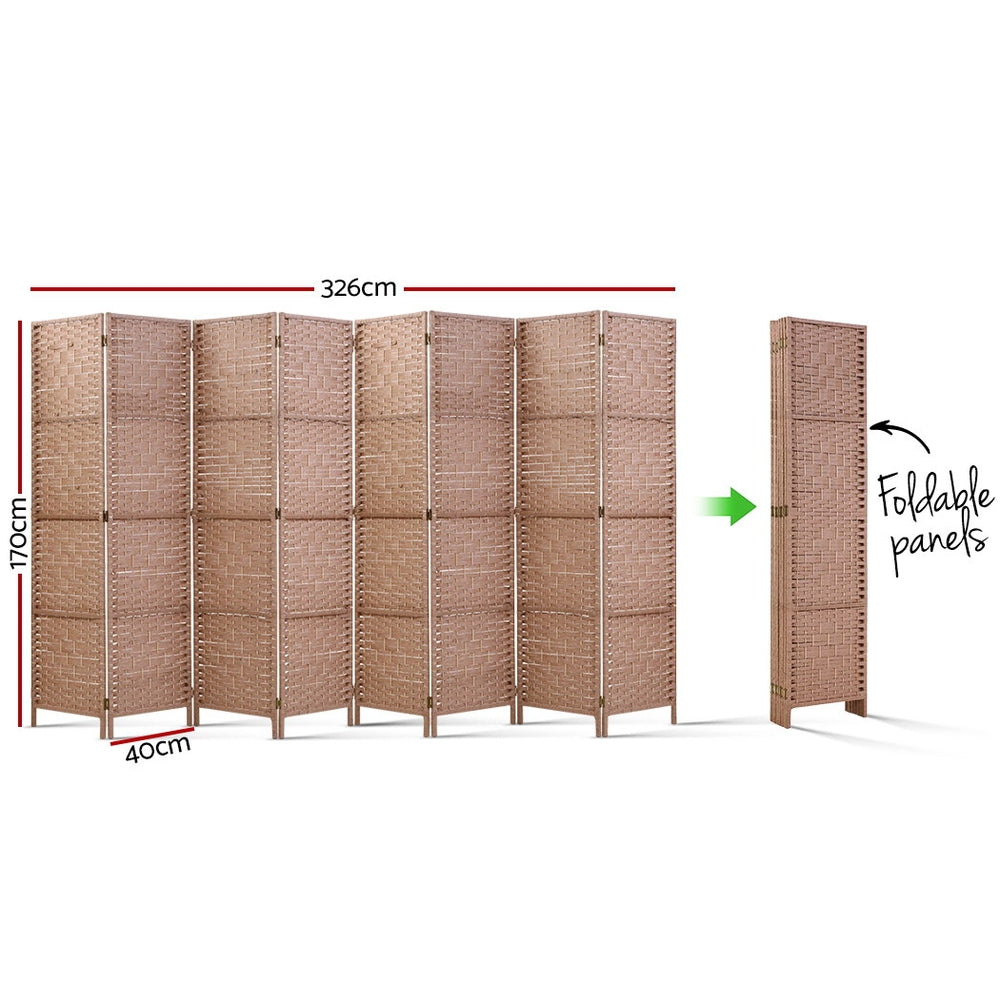 8 Panel Room Divider Screen Privacy Rattan Timber Foldable Dividers Stand Hand Woven - image2