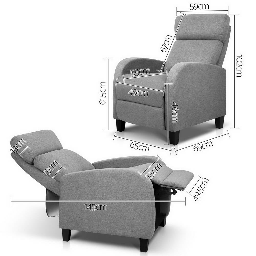 Fabric Reclining Armchair - Grey - image2