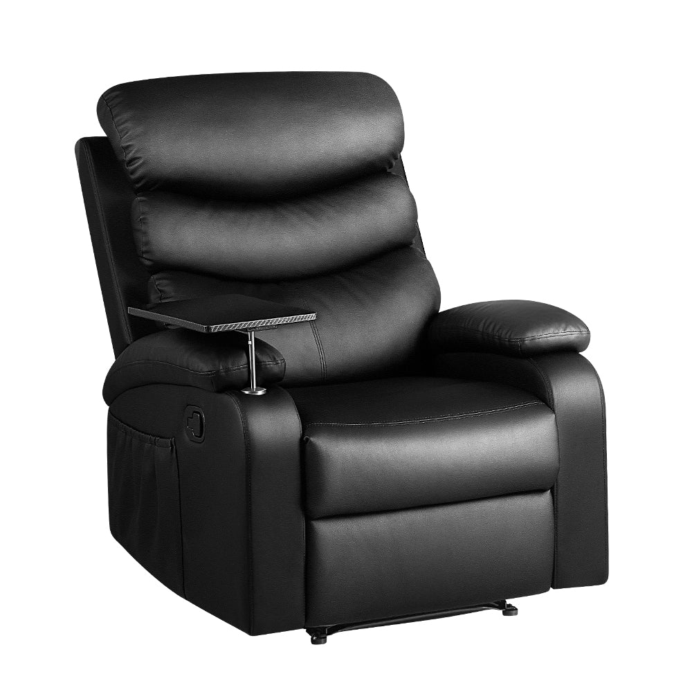 Recliner Chair Armchair Lounge Sofa Chairs Couch Leather Black Tray Table - image1