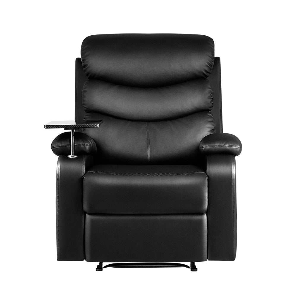 Recliner Chair Armchair Lounge Sofa Chairs Couch Leather Black Tray Table - image3